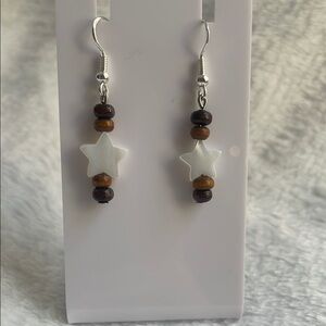 White and Brown Star Bead Earrings
